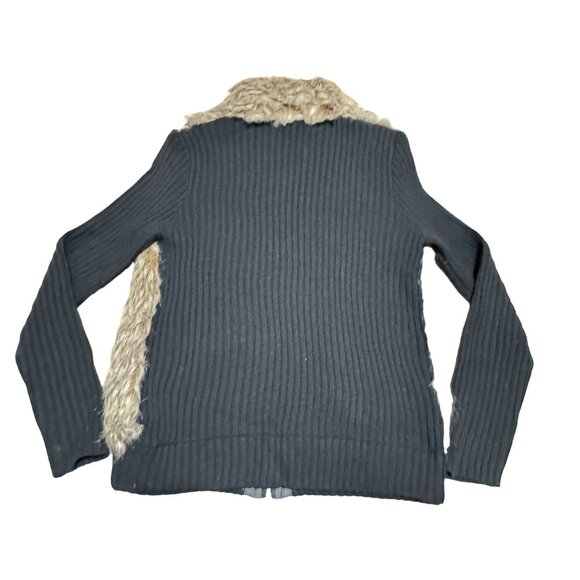FAUX FUR SWEATER SIZE M BLACK CAROLYN TAYLOR RIBBED ZIPPER WOMENS - Picture 3 of 5